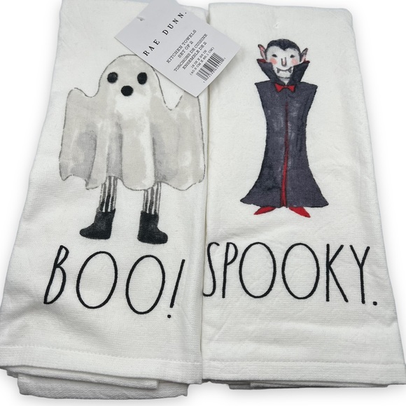 NEW Rae Dunn Kitchen Towels Set of 2 Halloween Edition 16” x 26” - Picture 1 of 7